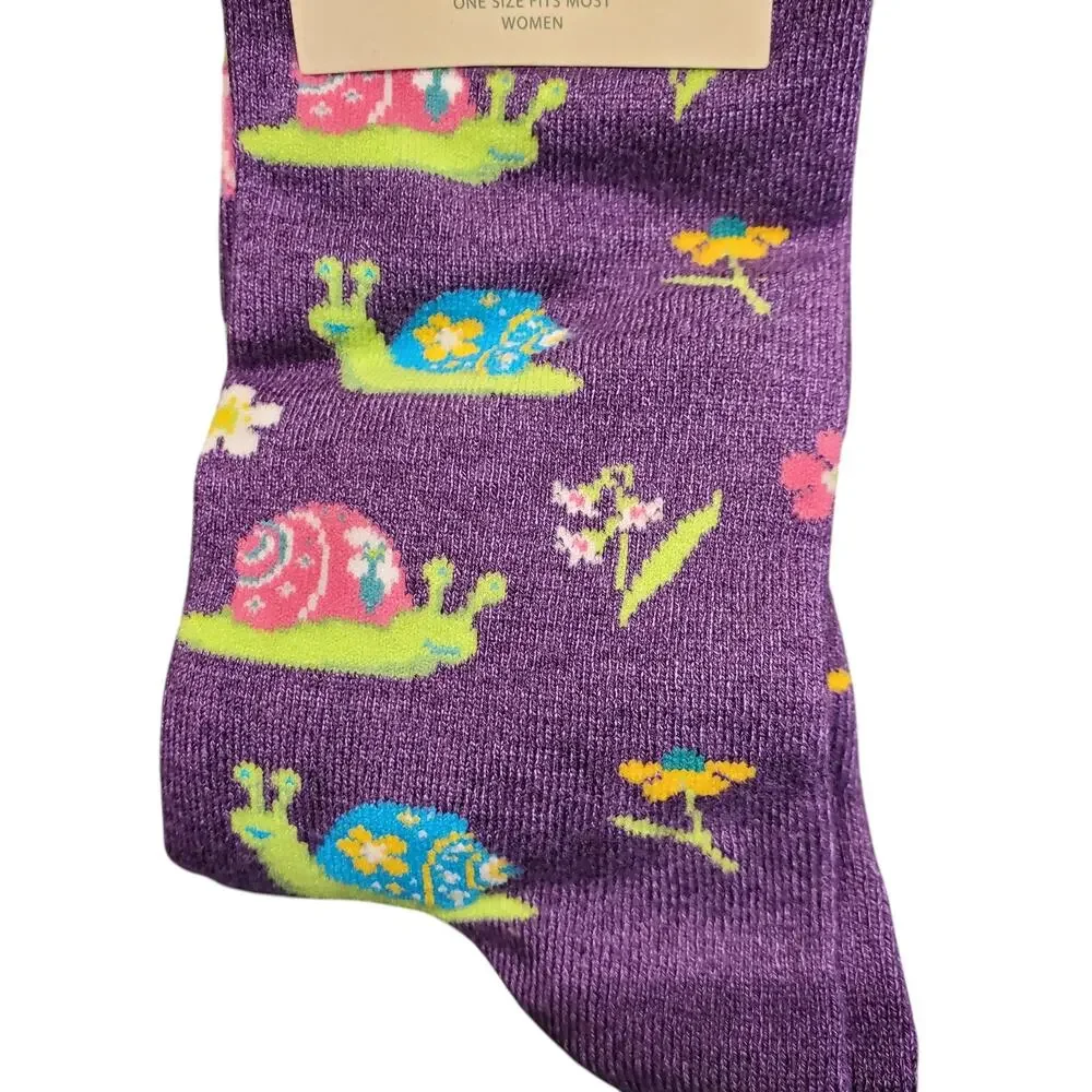 Socksmith Womens Bamboo Blend Novelty Sock Scenic Snails Flowers Purple Pink NEW